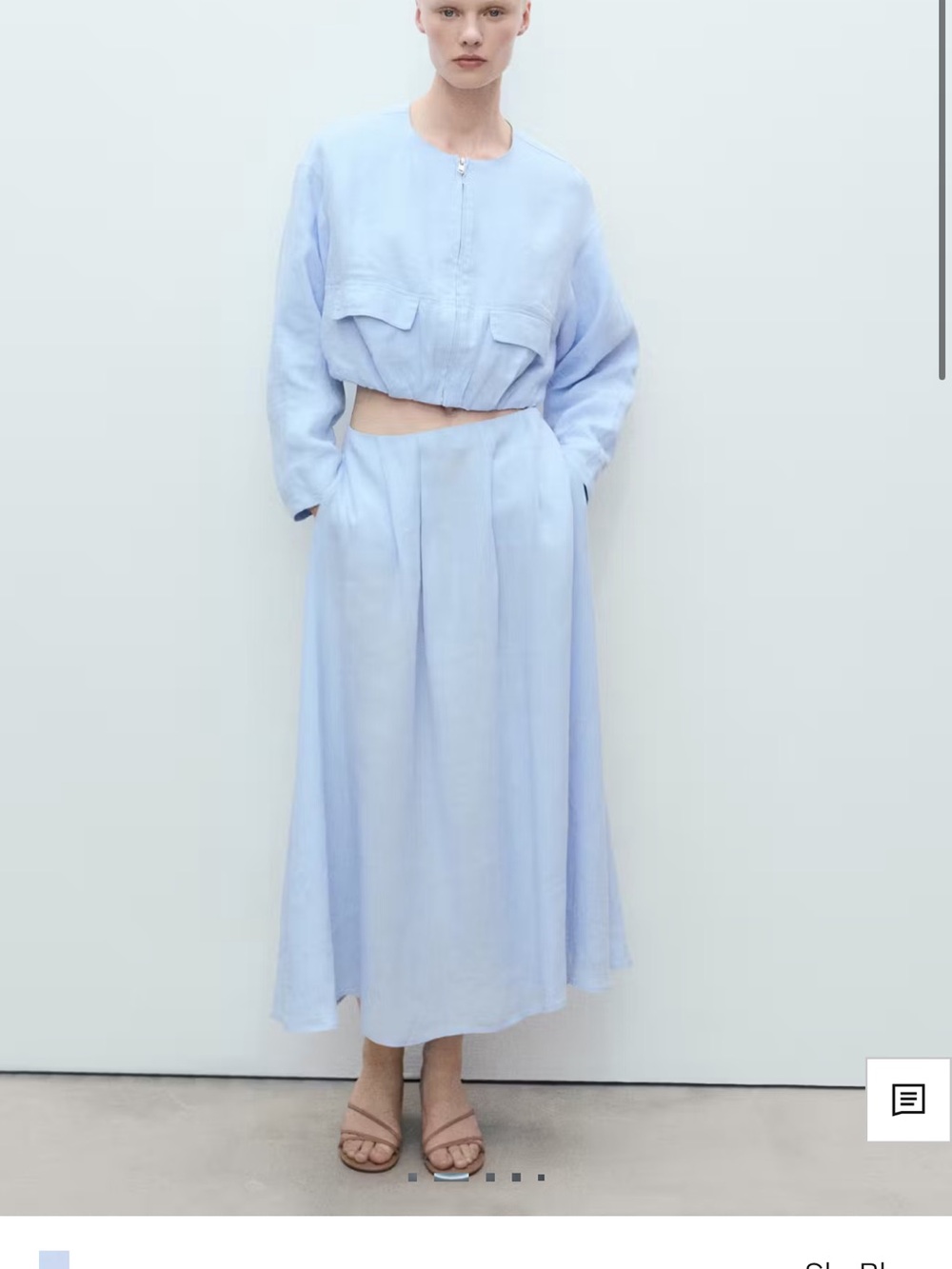 Mango Light Blue High-Waist Linen 100% Maxi Skirt and Matching Set